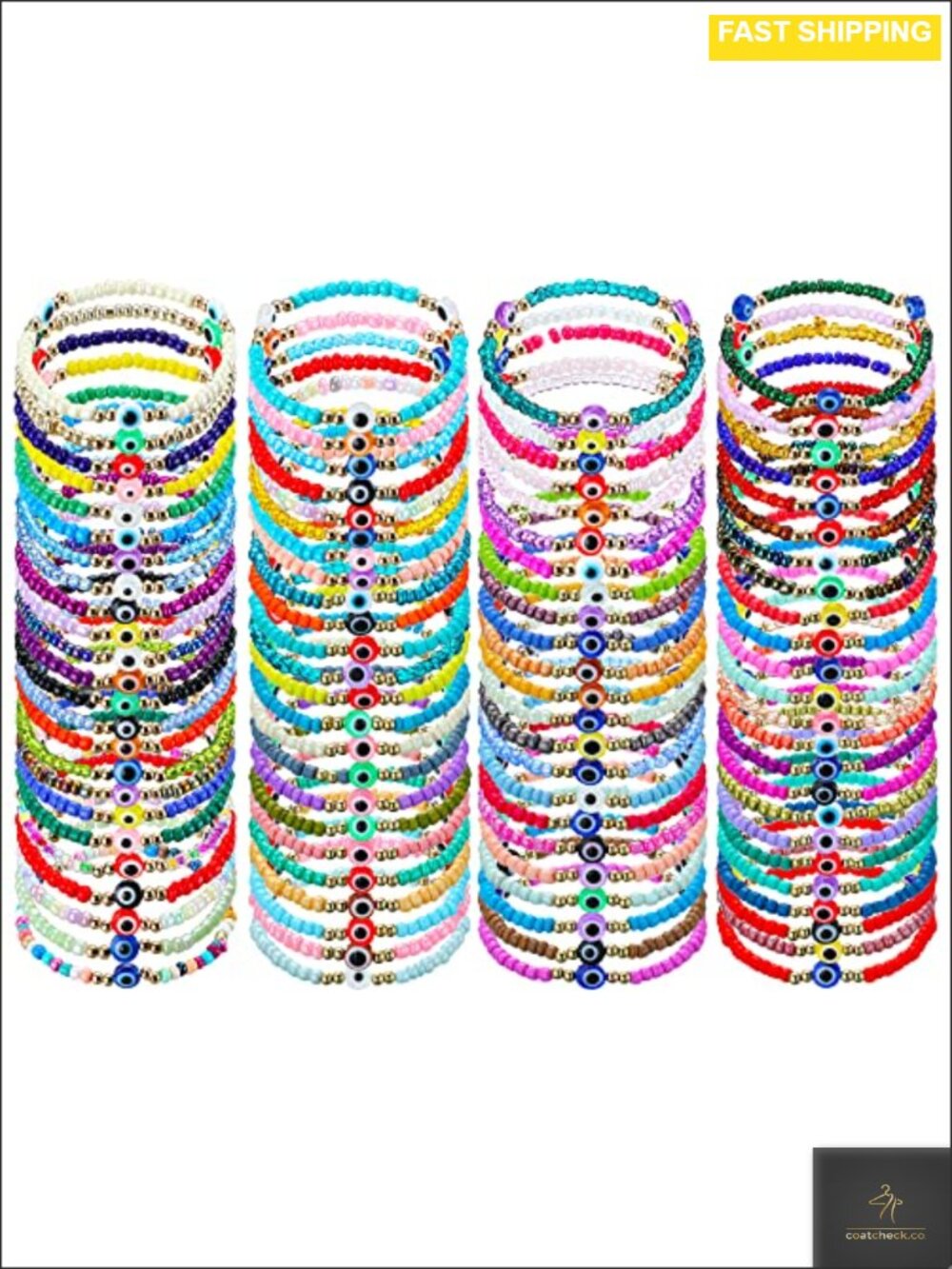 96 Pc Evil Eye Beaded Bracelets Set Elastic Strand Good Luck
